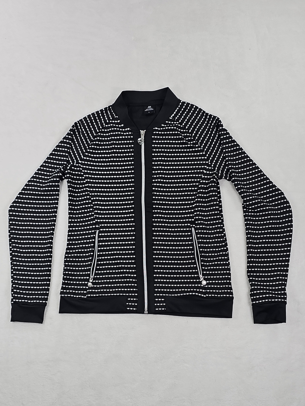 Daily Sports Sweden Womens Black White Striped Full Zip Golf Jacket SS2020 Small